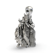 Side profile view of the handcrafted 925 silver Radha Krishna charm highlighting the artisan silver finish.