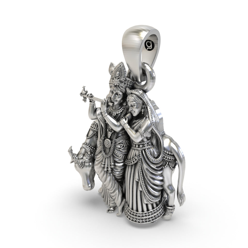 Beautiful 925 sterling silver Radha Krishna pendant ideal for daily wear or festive occasions by Alankar.