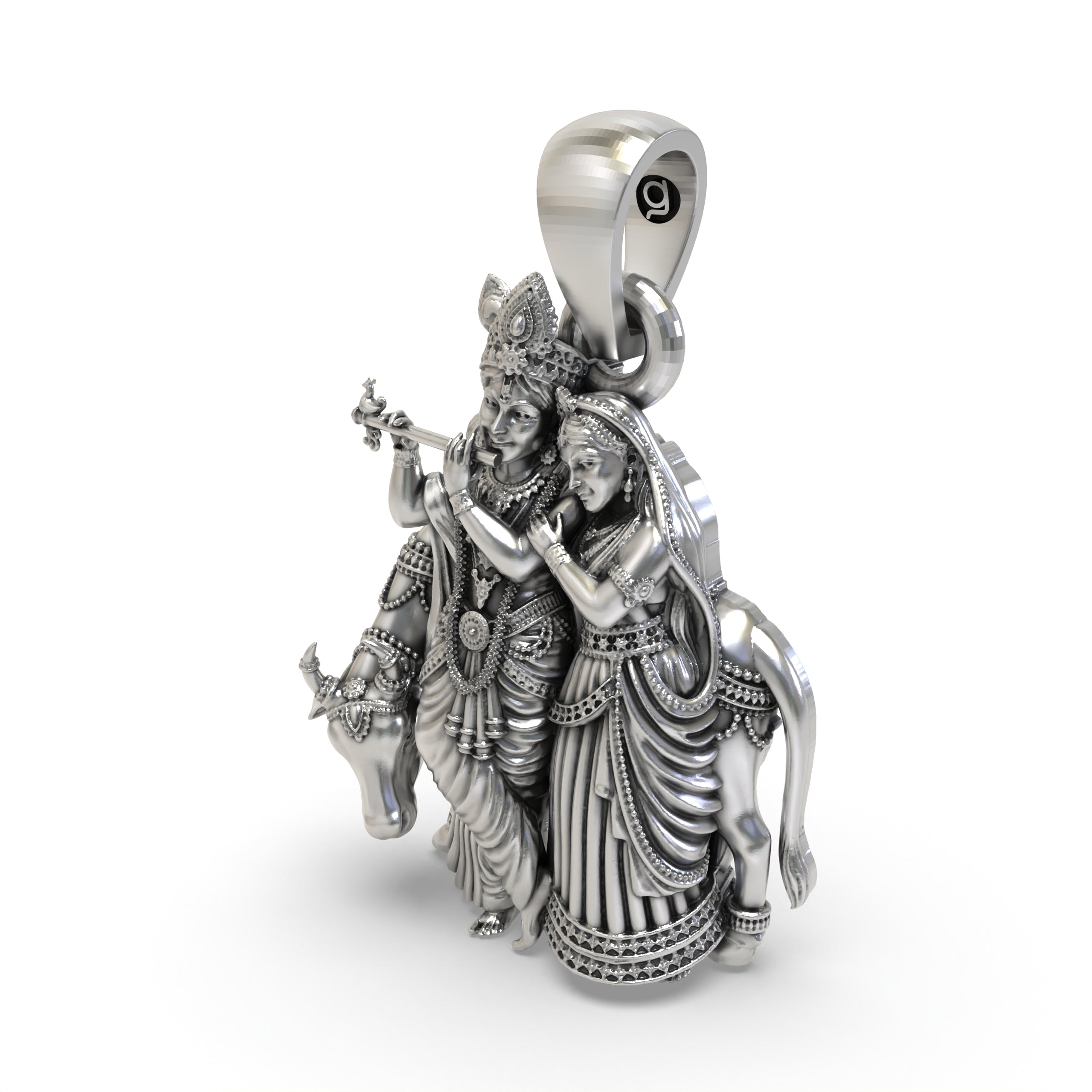 Beautiful 925 sterling silver Radha Krishna pendant ideal for daily wear or festive occasions by Alankar.