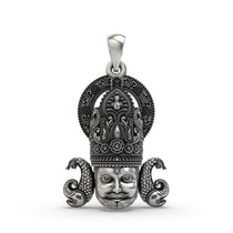 Front view of the handcrafted 925 Silver Khatu Shyam Ji Pendant with oxidized finish.