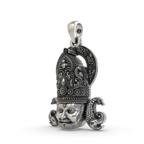 Close-up detail of the 925 sterling silver Shyam Baba idol pendant showing ornate mukut work.