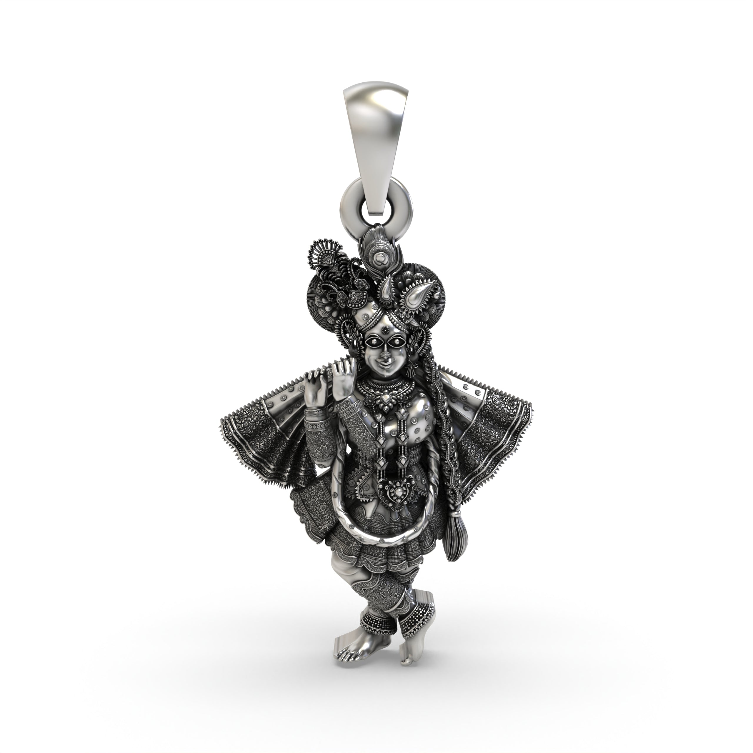 Front view of the 925 Sterling Silver Banke Bihari Ji Pendant by Alankar Main image