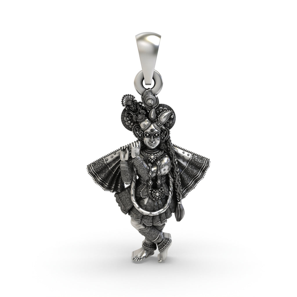 Front view of the 925 Sterling Silver Banke Bihari Ji Pendant by Alankar