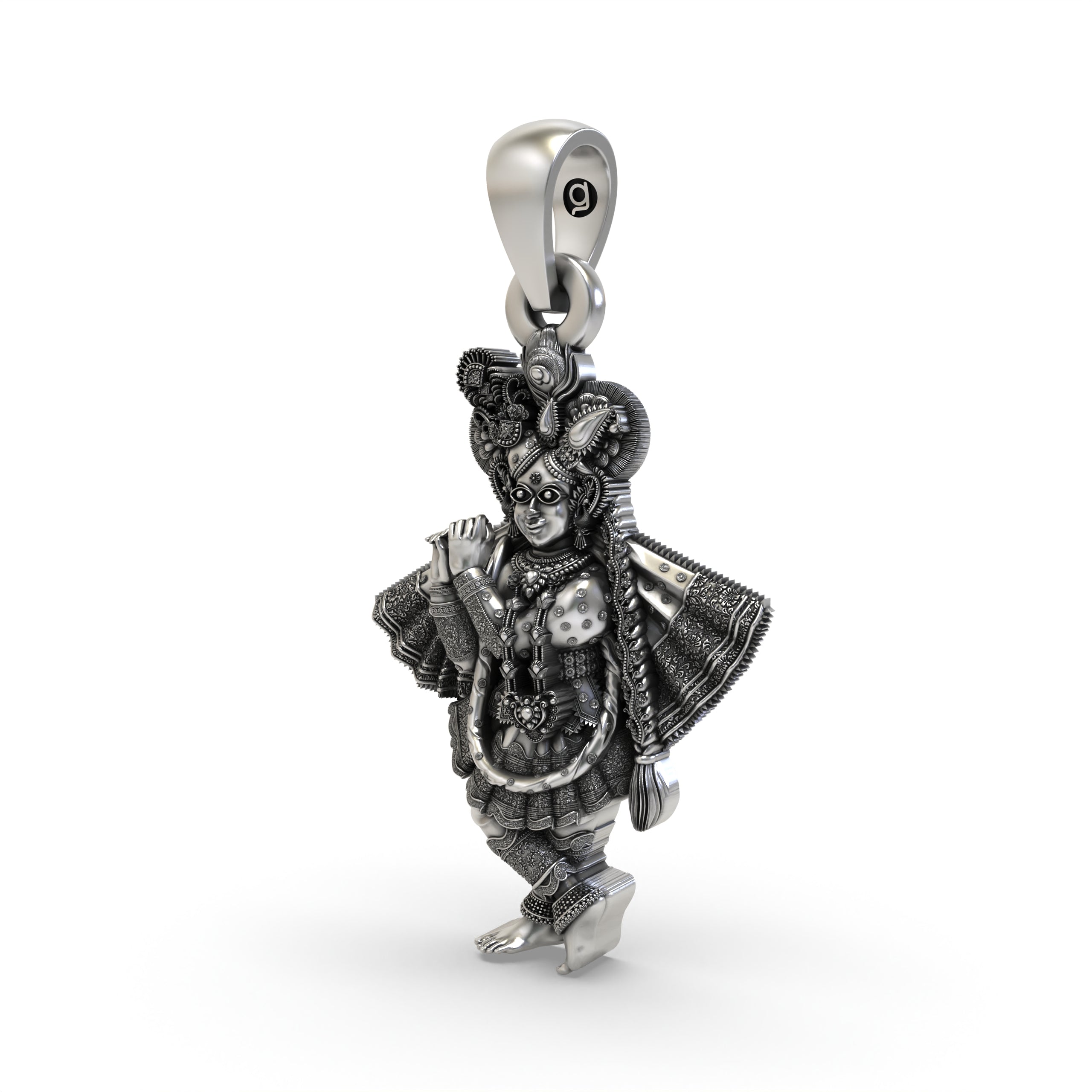 925 Sterling Silver Banke Bihari Ji Pendant — Lord Krishna Vrindavan Idol (Tribhangi Pose), Handmade Hallmarked Temple Jewellery Secondary image