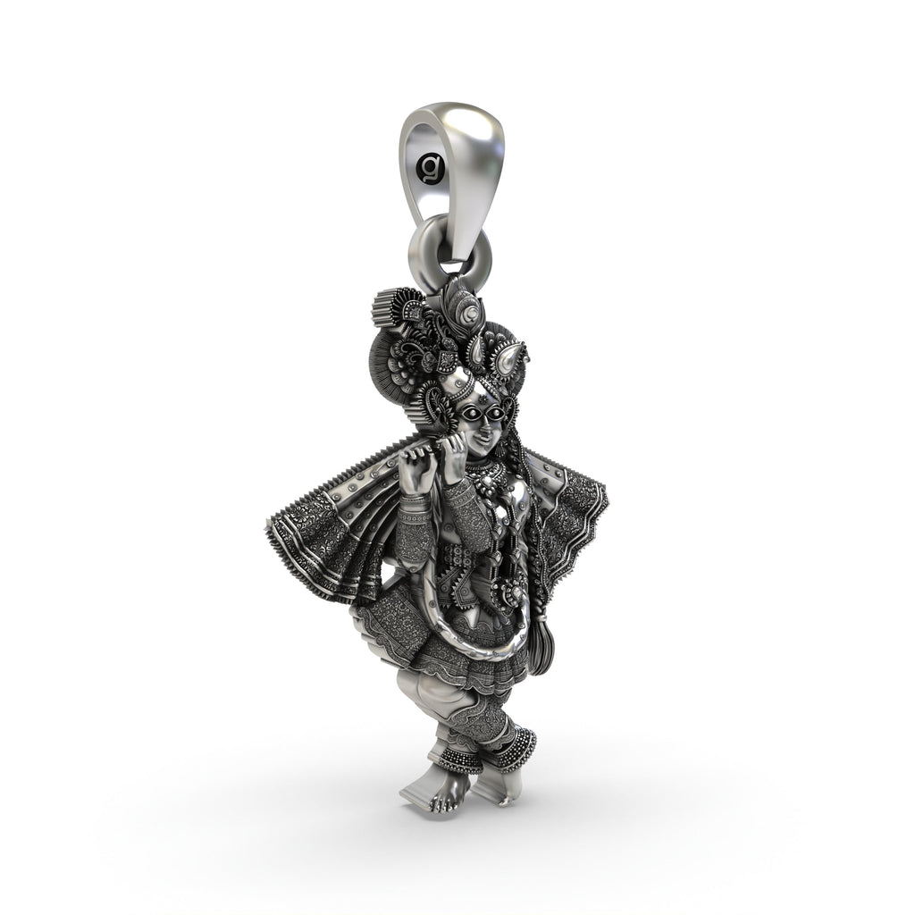 Antique oxidized finish on the handcrafted 925 silver Banke Bihari Ji pendant