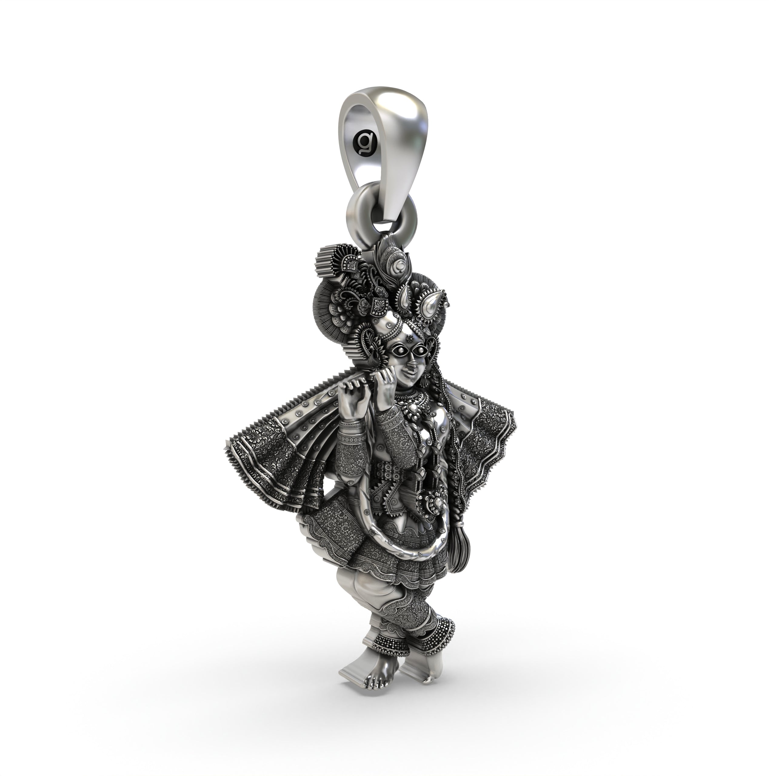 Antique oxidized finish on the handcrafted 925 silver Banke Bihari Ji pendant