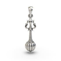 Front view of the 925 sterling silver Trishul Gada pendant featuring intricate Mahadev detailing.