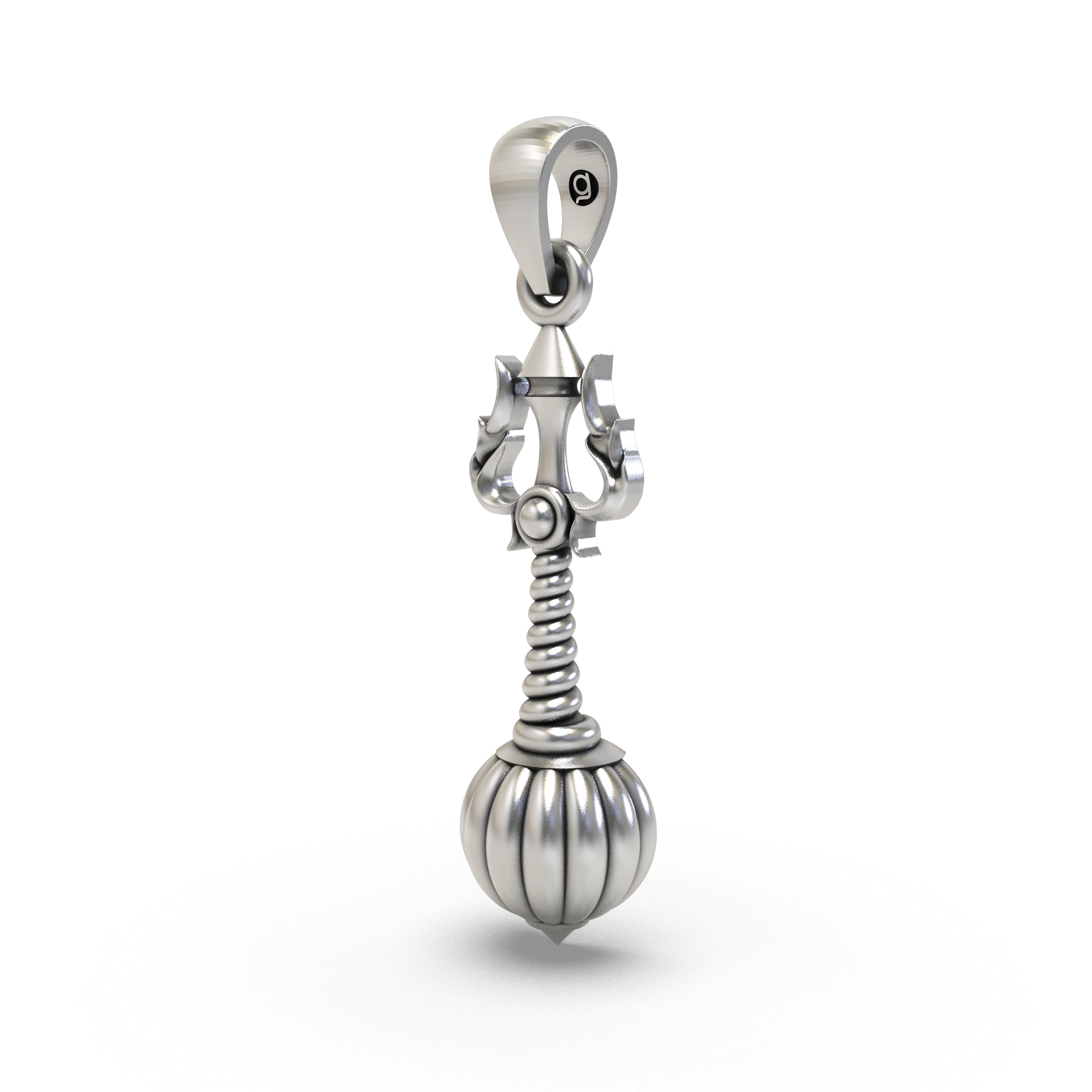 Close-up of the hallmarked 925 silver Trishul and Gada design showing traditional craftsmanship.