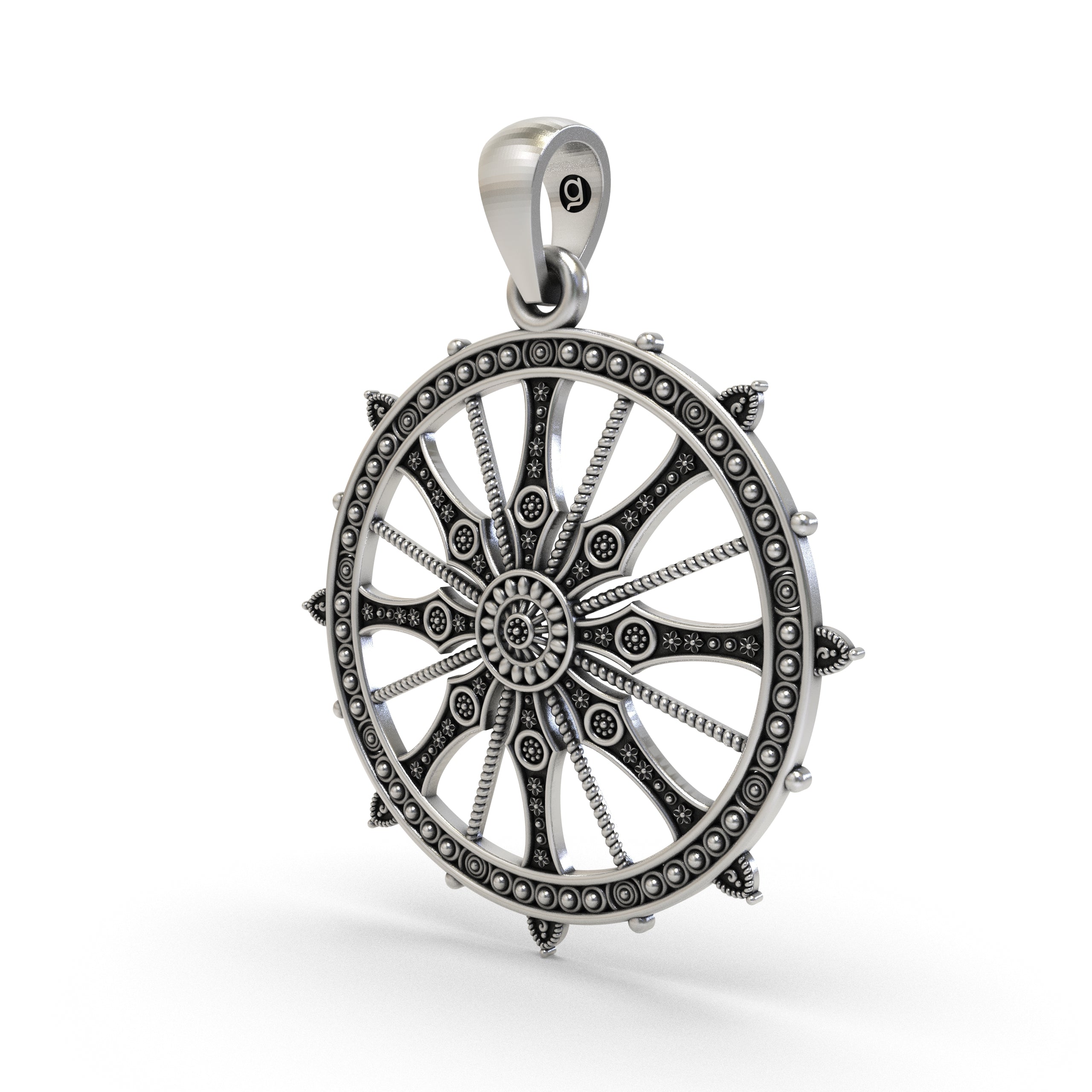 925 Sterling Silver Sudarshan Chakra Pendant | Konark Sun Wheel Hindu Spiritual Jewelry | Handmade Oxidized Chakra Necklace for Men & Women Secondary image