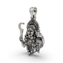 Close-up of the 925 sterling silver Goddess Kali necklace highlighting the garland of skulls and sword.