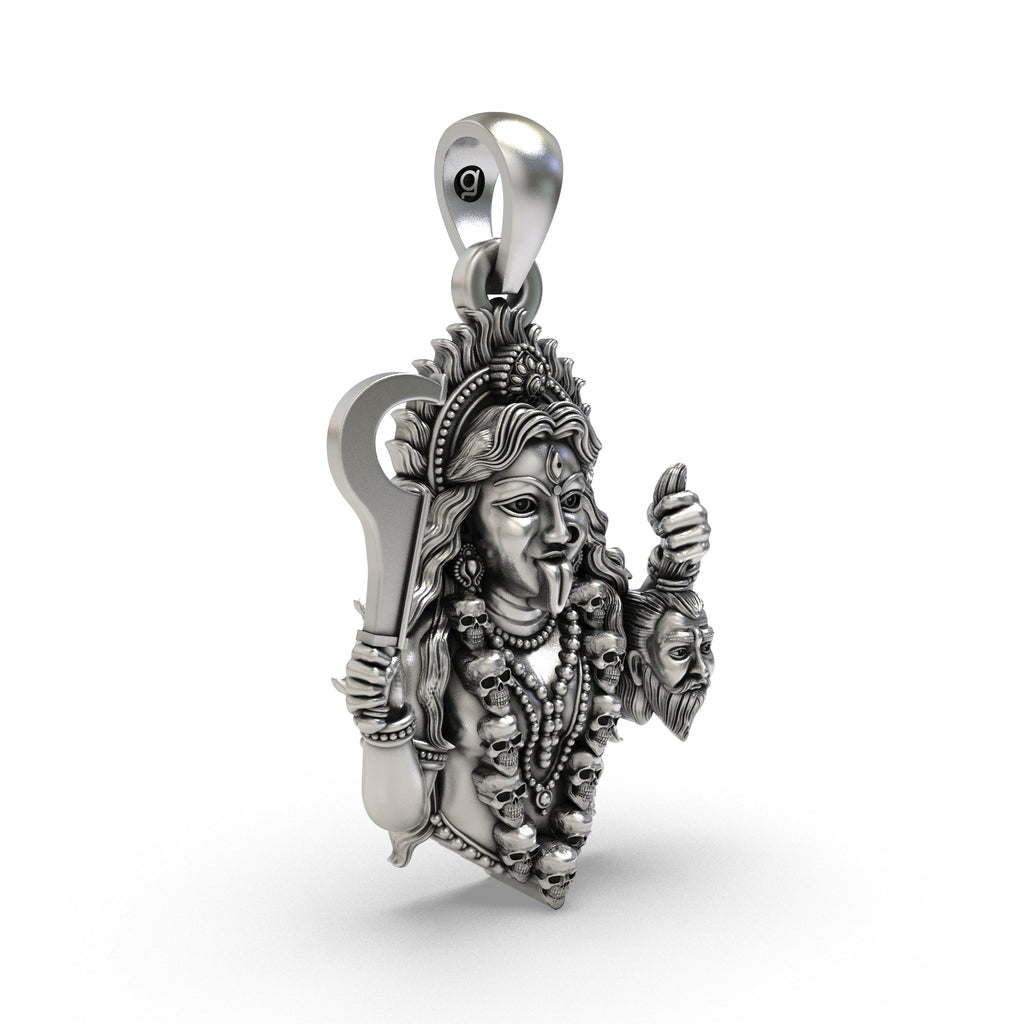 Side profile and finish details of the spiritual 925 Silver Kali Maa protection amulet for daily wear.