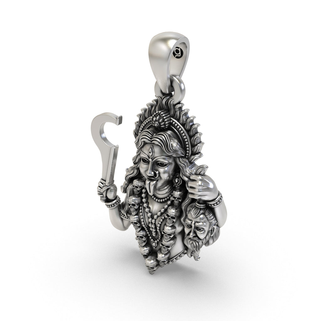 Handcrafted 925 Silver Kali Maa Pendant styled beautifully, reflecting divine energy and spiritual devotion.