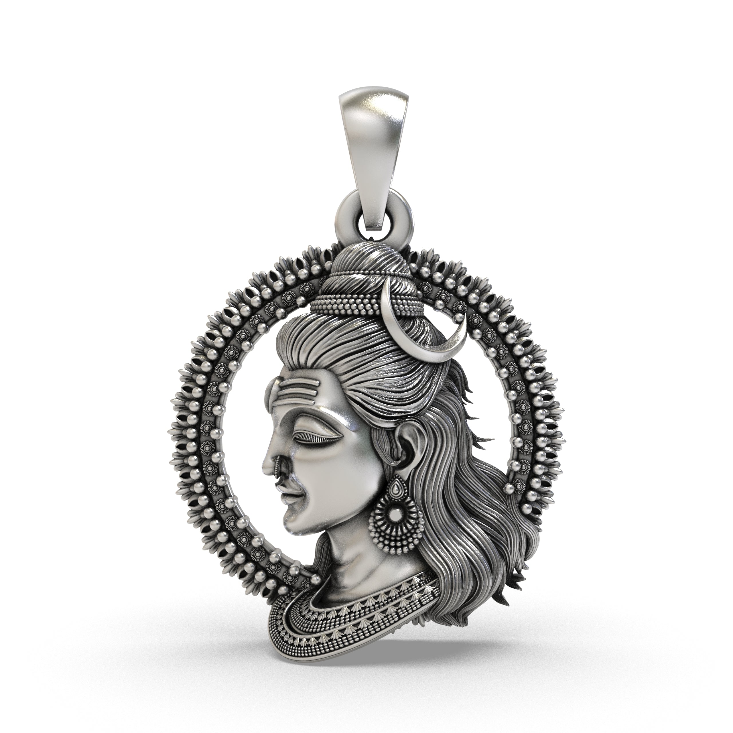 Front view of the 925 silver Lord Shiva face pendant showing intricate divine details. Main image