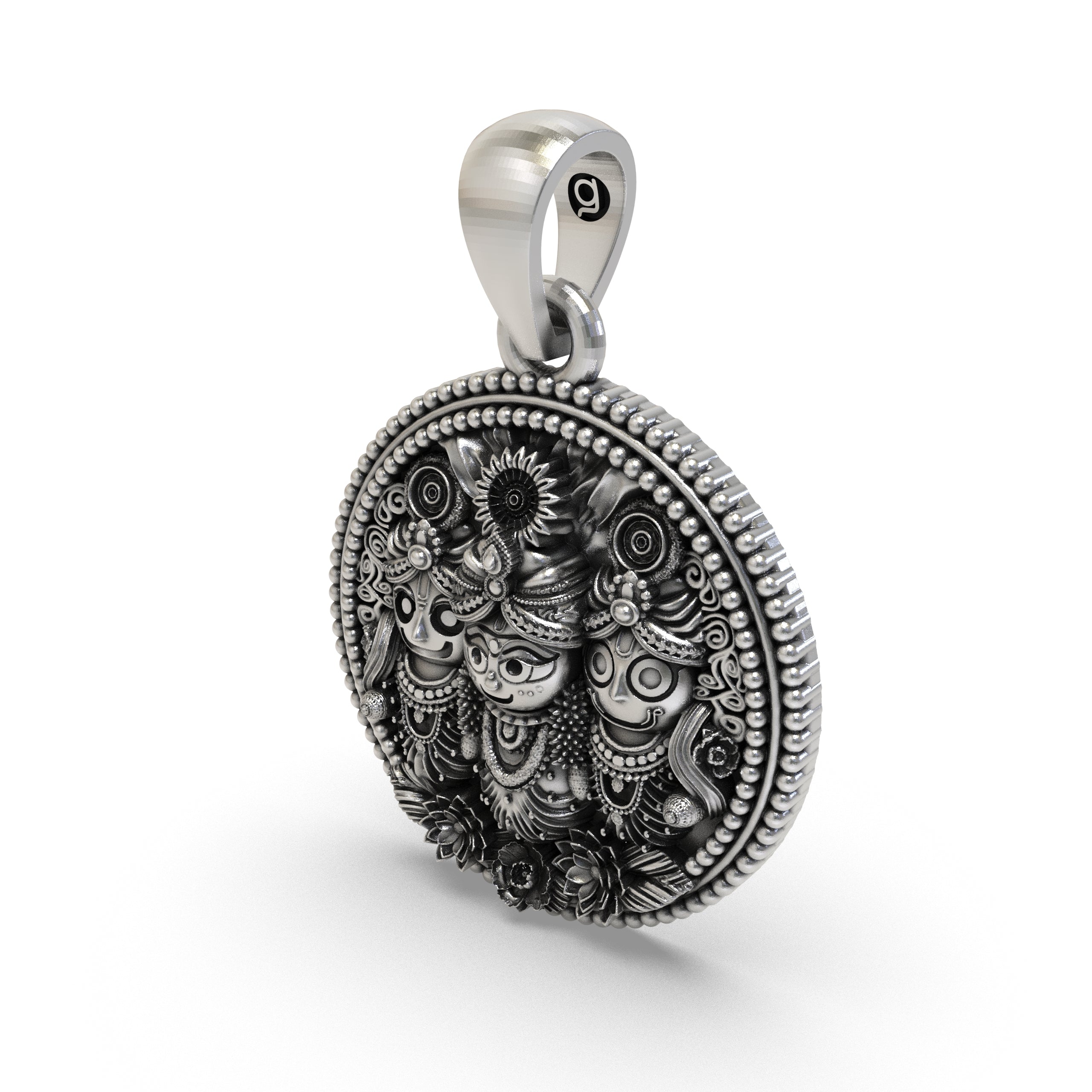 Solid 925 silver Puri Jagannath spiritual necklace pendant showing the standard bail loop.