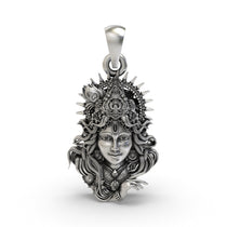 Front view of the 925 silver Krishna face pendant featuring a peacock feather crown.