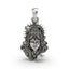 Front view of the 925 silver Krishna face pendant featuring a peacock feather crown.