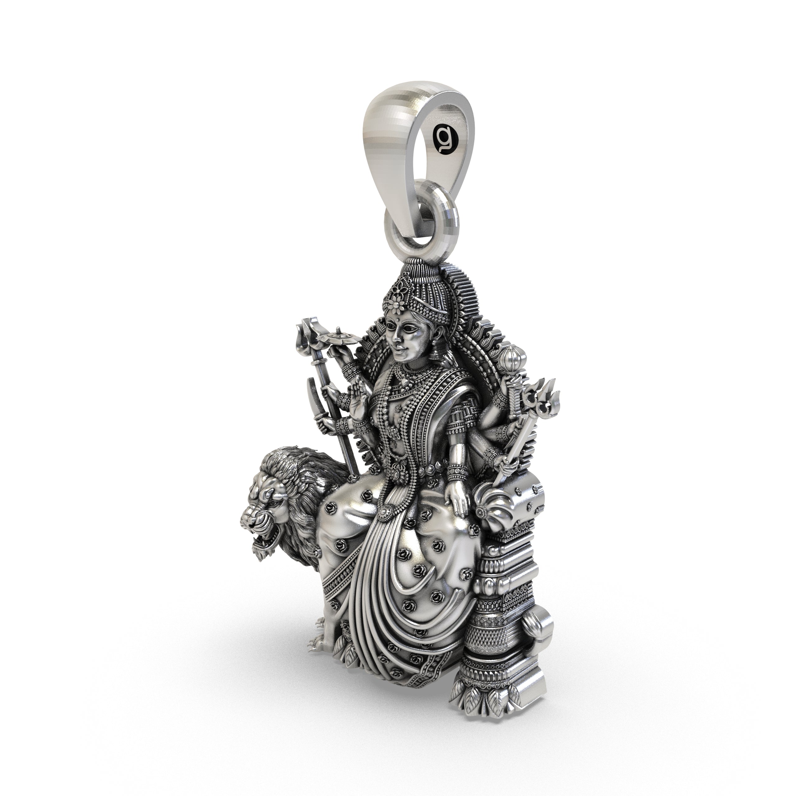 Spiritual 925 silver Durga Maa pendant worn on a chain, perfect for daily wear or Navratri gifting.
