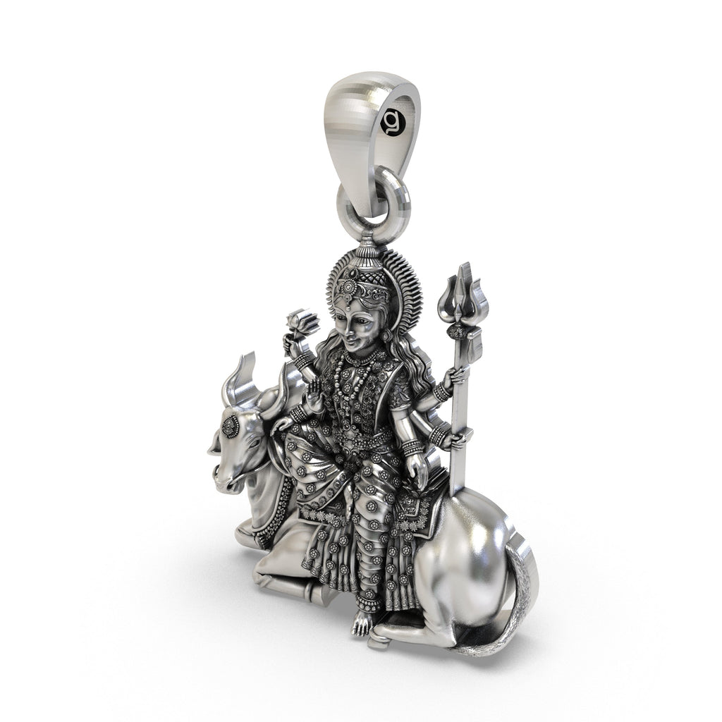Spiritual 925 silver Mahagauri Durga pendant with a divine blessing mudra, ideal for daily wear or gifting.