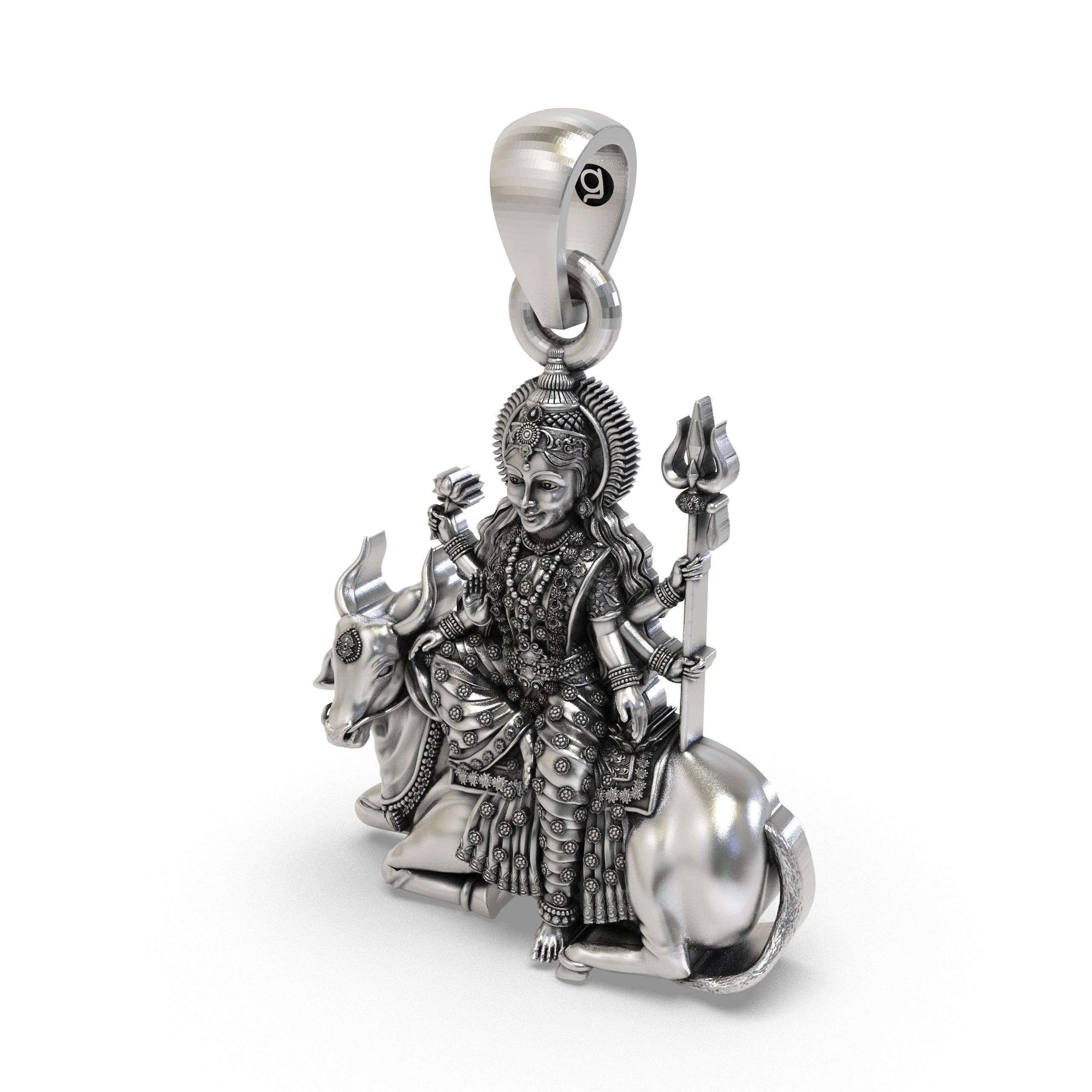 Spiritual 925 silver Mahagauri Durga pendant with a divine blessing mudra, ideal for daily wear or gifting.