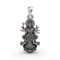 Front view of the 925 Silver Durga Maa pendant featuring multi-armed Shakti and Trishul detailing.