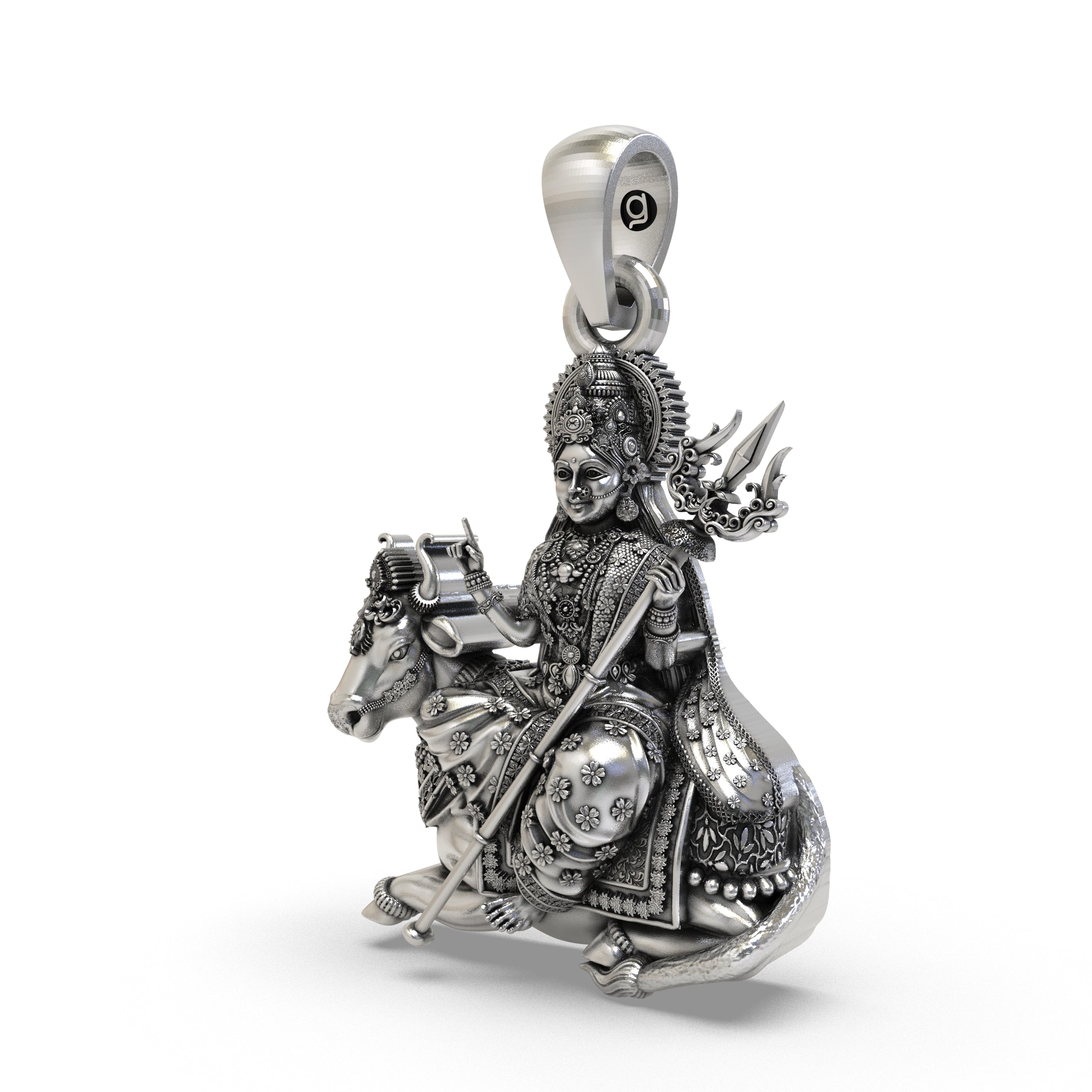 925 Silver Mahagauri Durga Pendant – Vrishabha Vahana (Bull) with Trishul, Antique-Oxidized Handcrafted Temple Jewelry, Navratri Gift Secondary image