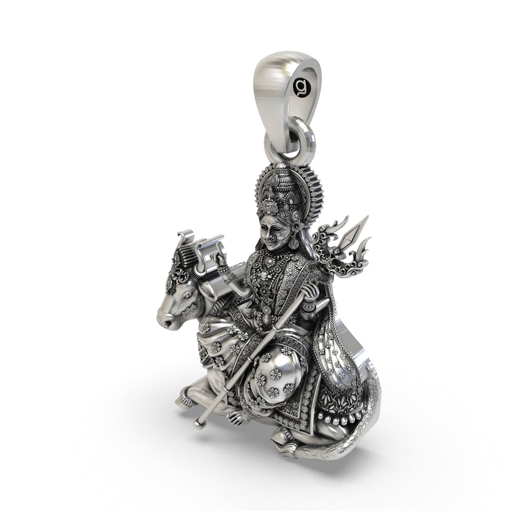 Detailed 925 sterling silver Mahagauri pendant resting on a clean background, perfect for Navratri gifting.
