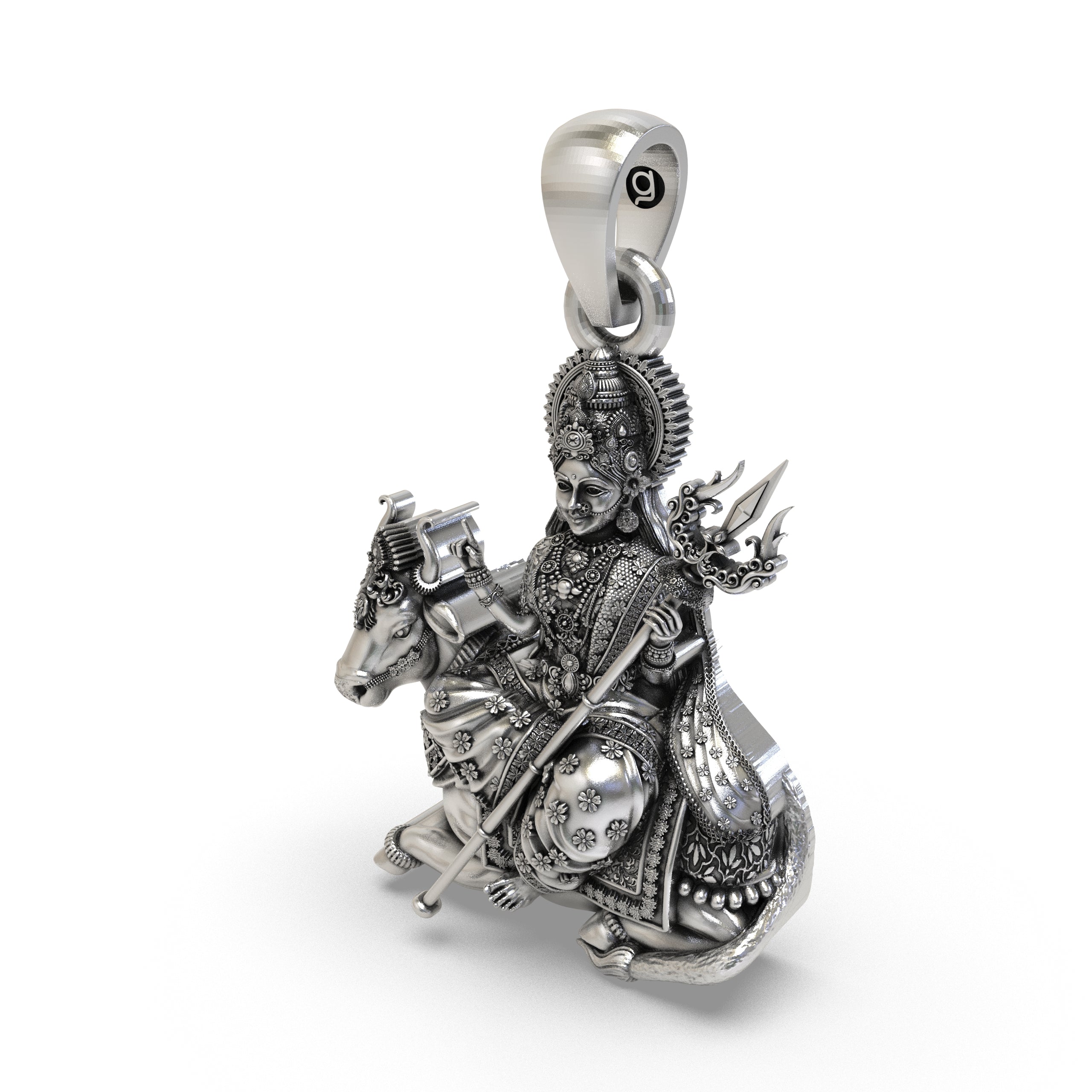 Detailed 925 sterling silver Mahagauri pendant resting on a clean background, perfect for Navratri gifting.