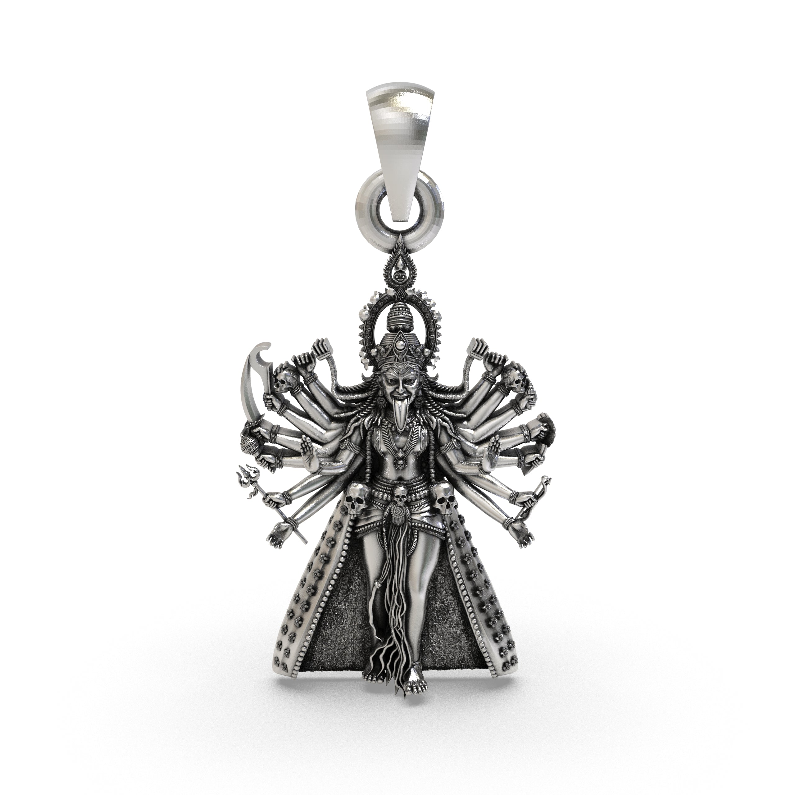Front view of the 925 Silver Kali Maa Pendant featuring intricate multi-armed Mahakali details. Main image
