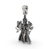 Close-up of the antique oxidized finish on the 925 Sterling Silver Kali Maa temple jewelry pendant.