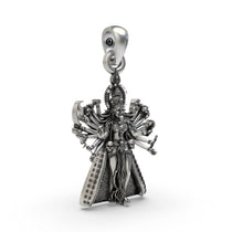 Angled view of the handcrafted Mahakali idol silver pendant highlighting the Trishul and skull garland.
