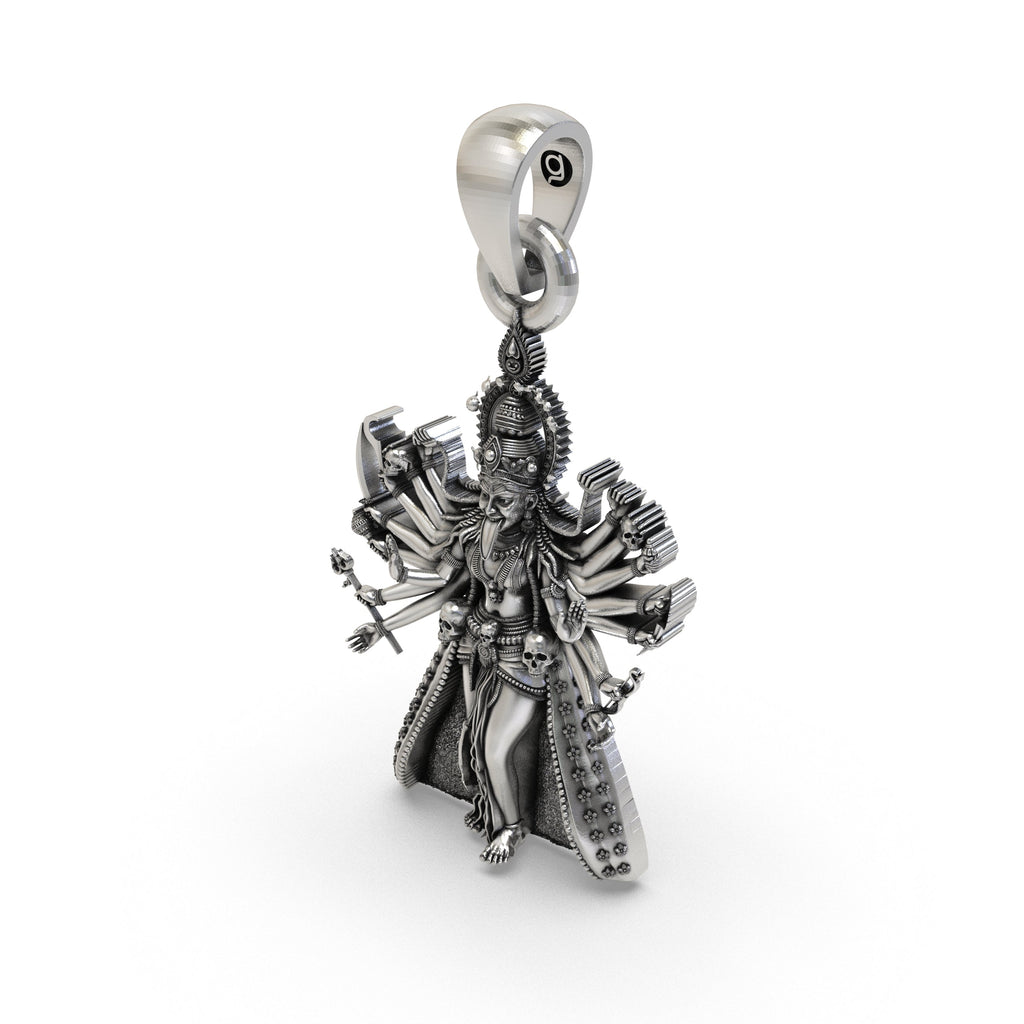 Scale view of the 30mm 925 silver Kali Maa pendant, a perfect Navratri gift for daily sadhana protection.