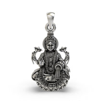 Front view of the 925 silver Lakshmi Maa pendant showing the four-armed goddess on a lotus.
