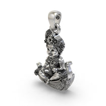 Back profile and scale view of the 925 silver Bal Krishna devotional jewelry piece by Alankar.
