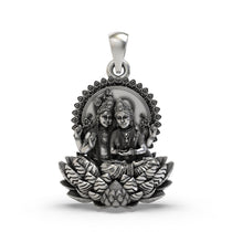 Front view of the 925 Silver Lakshmi Narayan Pendant showing the divine couple seated on a lotus.