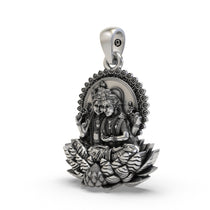Close-up detail of the antique oxidized finish on the handcrafted 925 Silver Lakshmi Narayan Pendant.