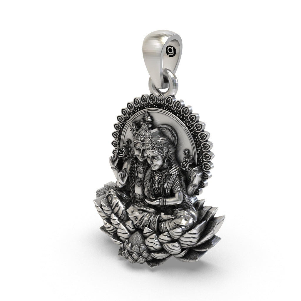 Daily wear look of the 925 Silver Lakshmi Narayan Pendant perfect for spiritual gifting and puja.