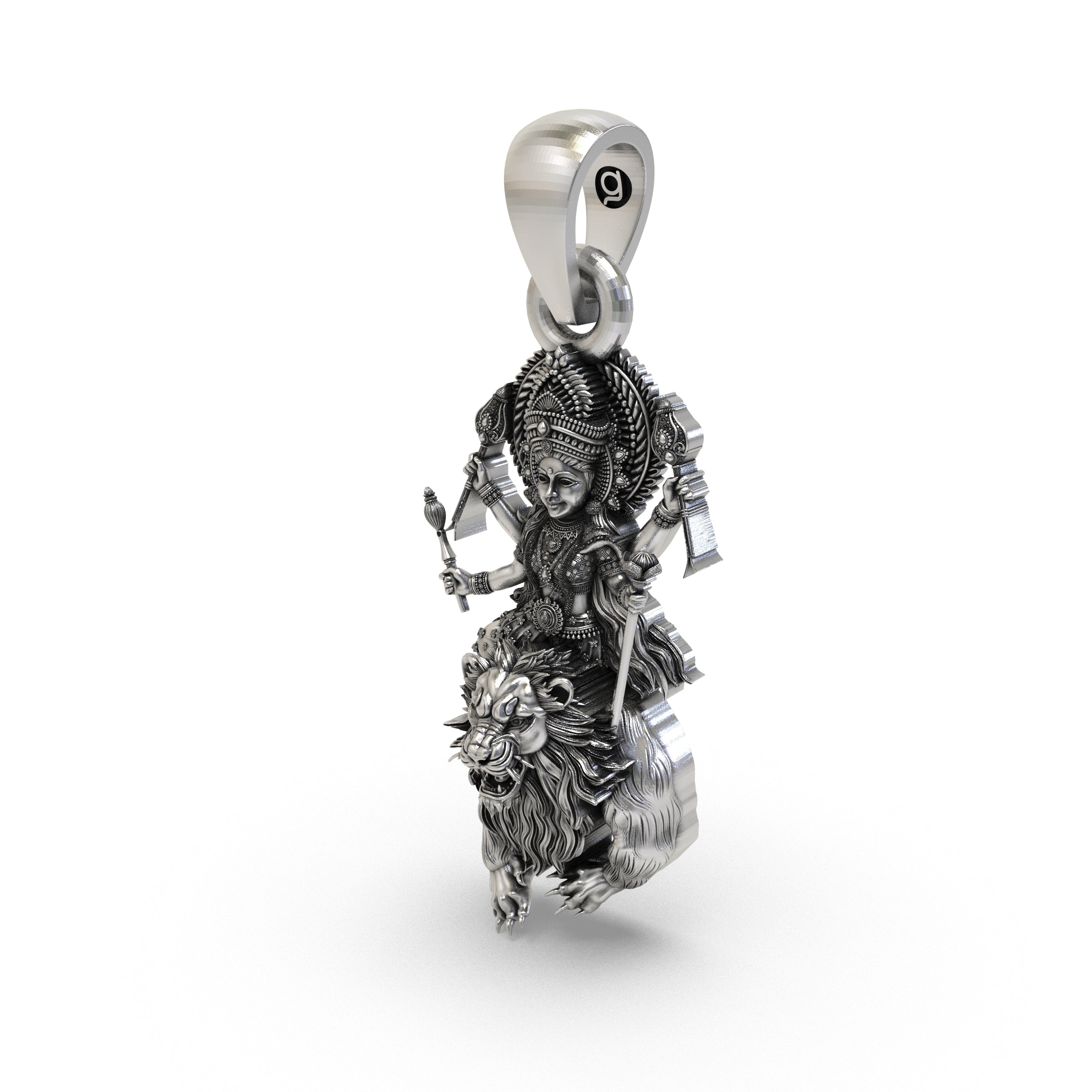Beautiful 925 silver Durga Maa pendant worn on a chain, perfect for daily wear or Navratri.