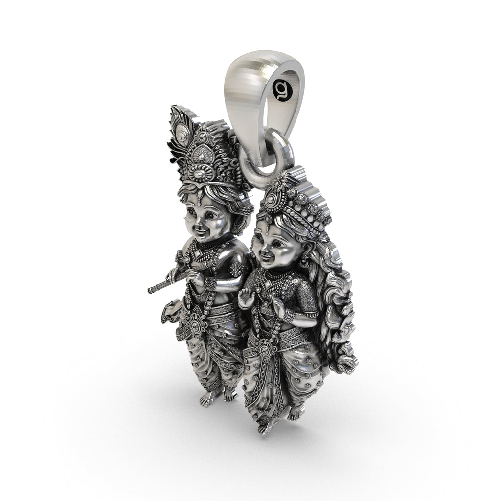 Beautiful 925 silver Radha Krishna child form pendant suitable for daily wear and puja.