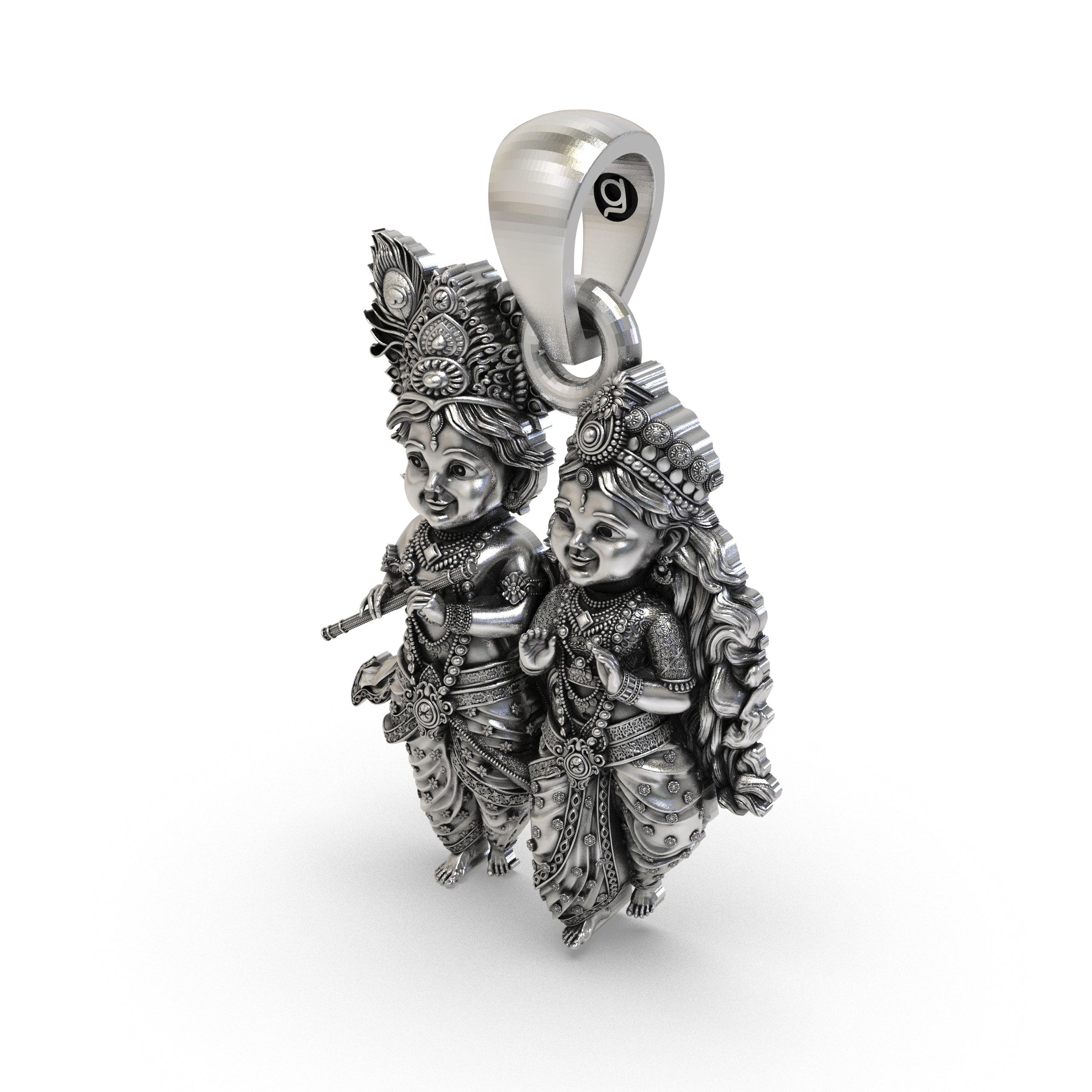 Beautiful 925 silver Radha Krishna child form pendant suitable for daily wear and puja.