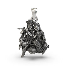 Front view of the 925 Silver Radha Krishna Matki Pendant featuring intricate oxidized detailing.