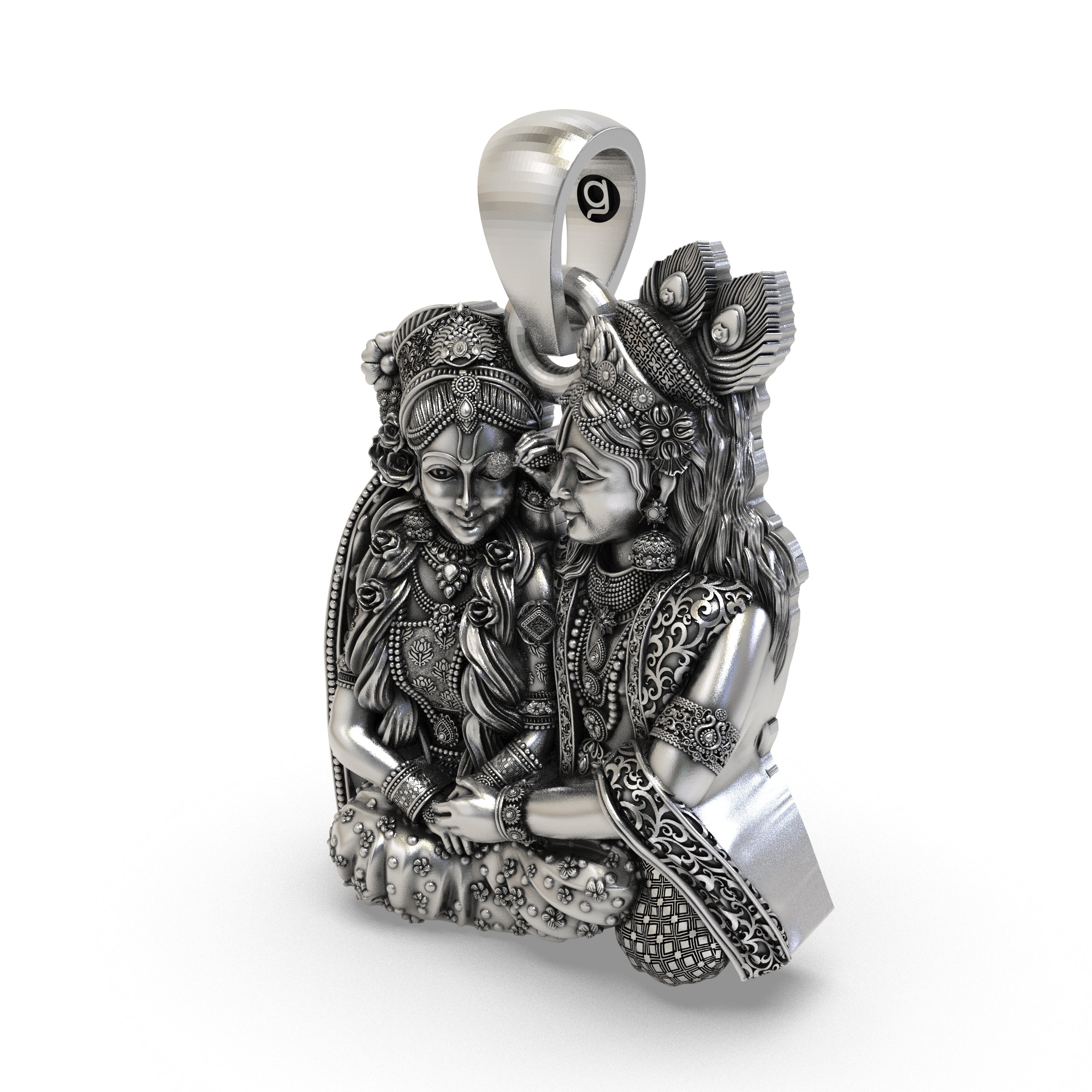 Beautifully presented 925 silver Radha Krishna seated idol pendant in a premium Alankar gift box.