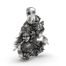 Side angle of the handcrafted 925 silver Radha Krishna dual-profile pendant showing high-relief carving.