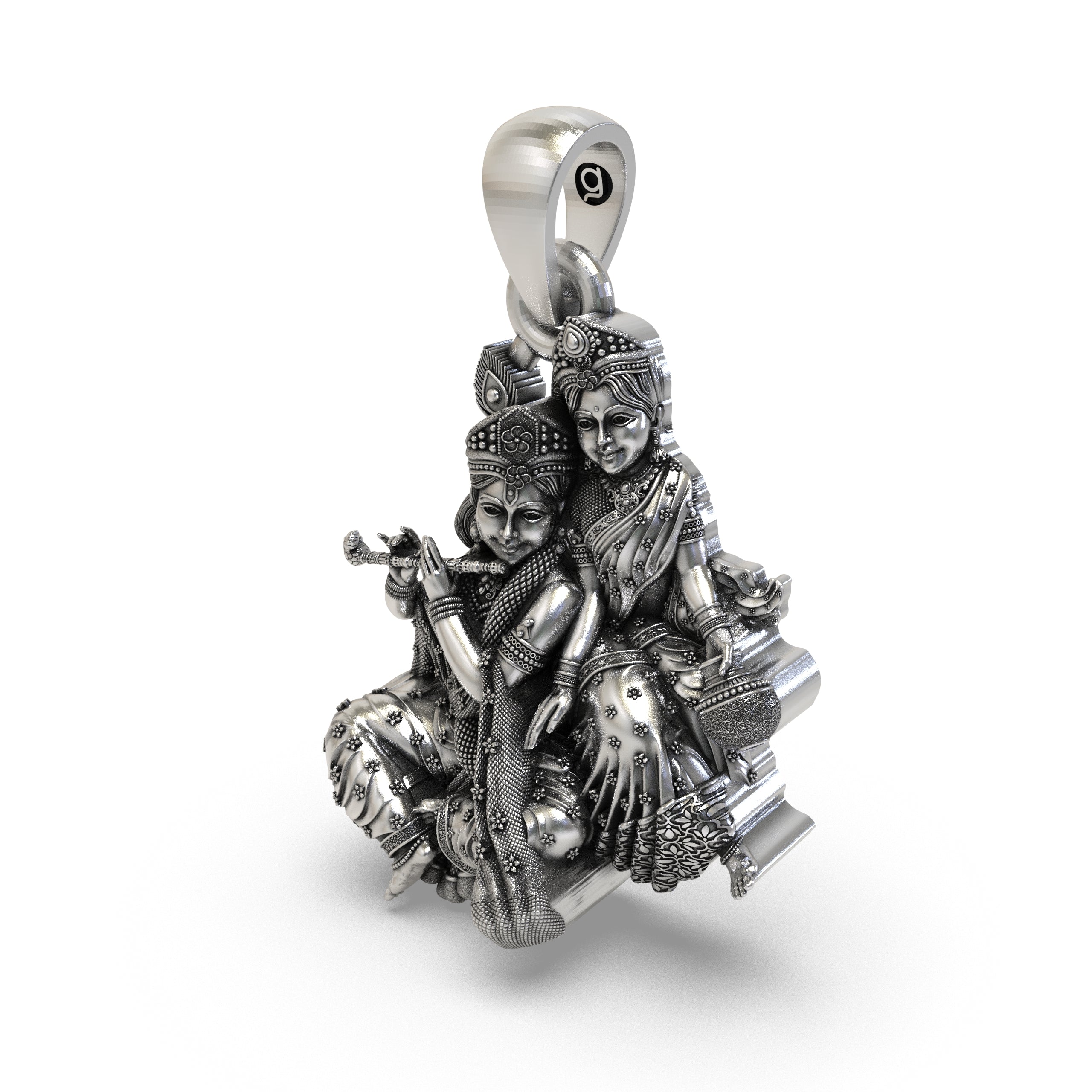 Beautifully crafted 925 silver Radha Krishna devotional charm styled for daily wear and spiritual gifting.