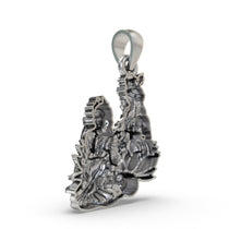 Beautifully styled 925 sterling silver Radha Krishna pendant resting on a premium gift box.