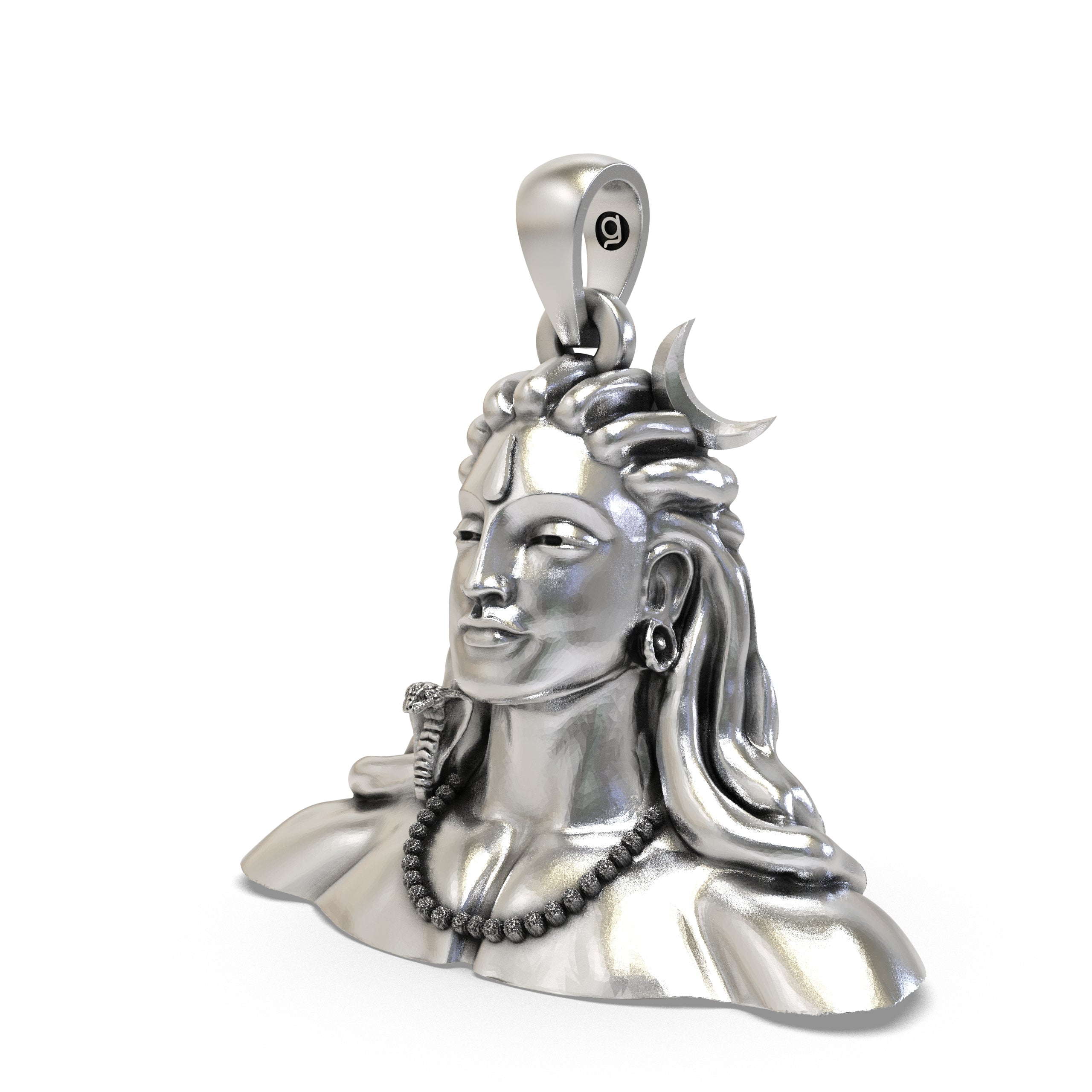925 Sterling Silver Adiyogi Shiva Bust Pendant – Crescent Moon & Snake, Rudraksha Mala Idol Necklace, Handcrafted Hindu Devotional Gift Secondary image
