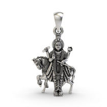 Front view of 925 sterling silver Shukra Deva pendant showing the Navagraha Venus God on a horse.