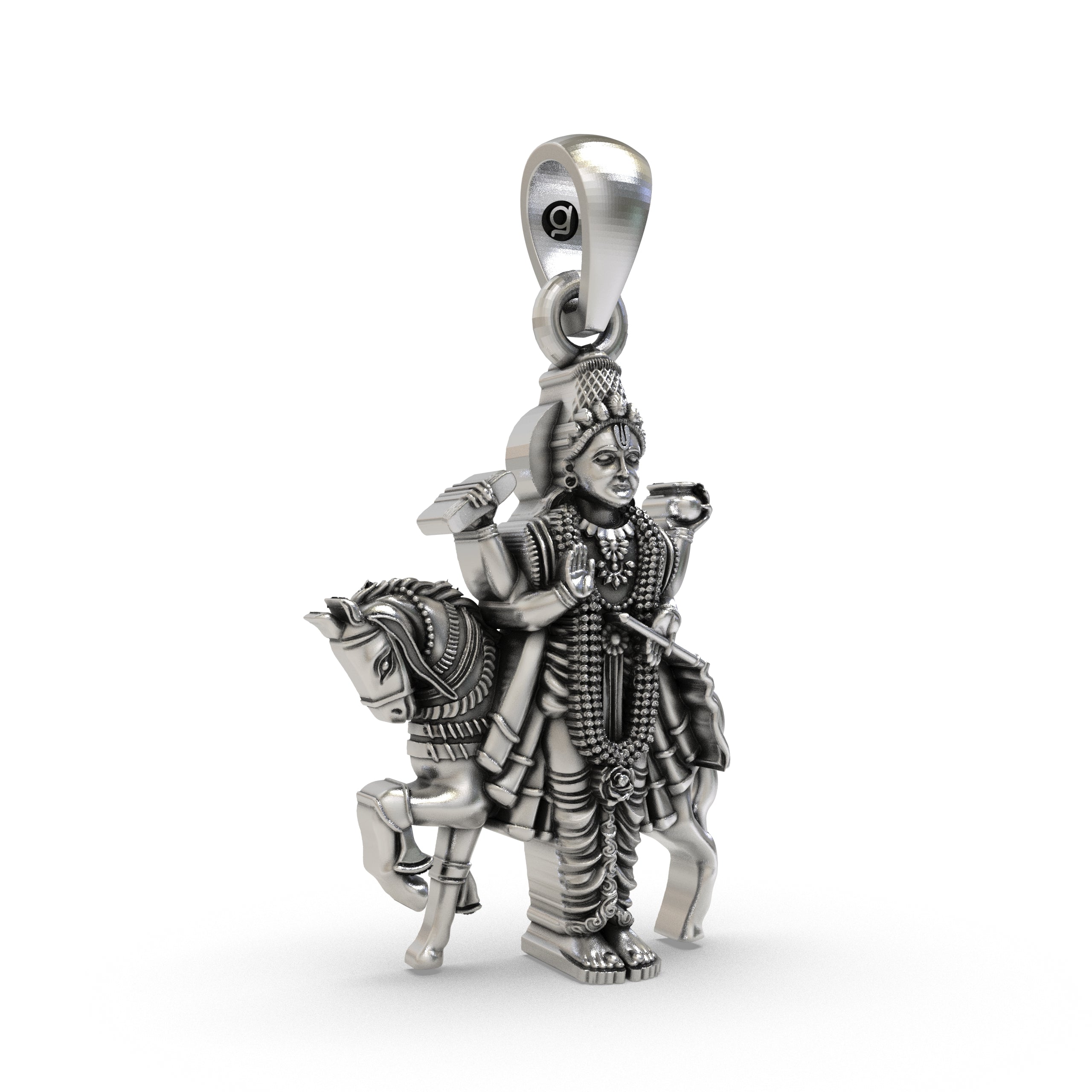 Side profile of the 925 silver Shukra Deva charm highlighting the intricate artisanal detailing.