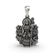 Front view of the 925 sterling silver Khodiyar Maa pendant featuring intricate details and trishul.