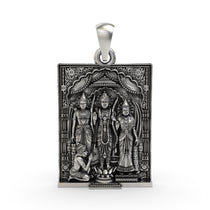 Front view of the 925 sterling silver Ram Darbar pendant featuring Ram, Sita, Lakshman, and Hanuman.