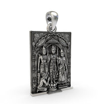 Angled profile showcasing the intricate craftsmanship of the 925 silver Hindu Ram Darbar locket.